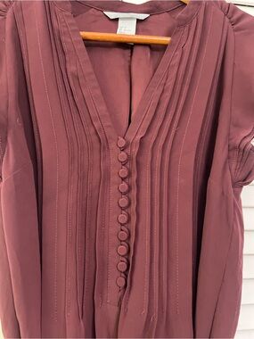 Rust Mauve Button-Front Pintuck mini dress